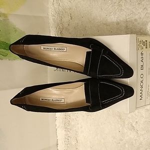 Black ,white stitches suede  Manolo Blahnik
